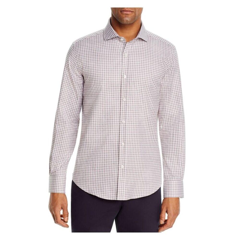 DYLAN GRAY Mens White Gingham Button Down Casual Shirt L